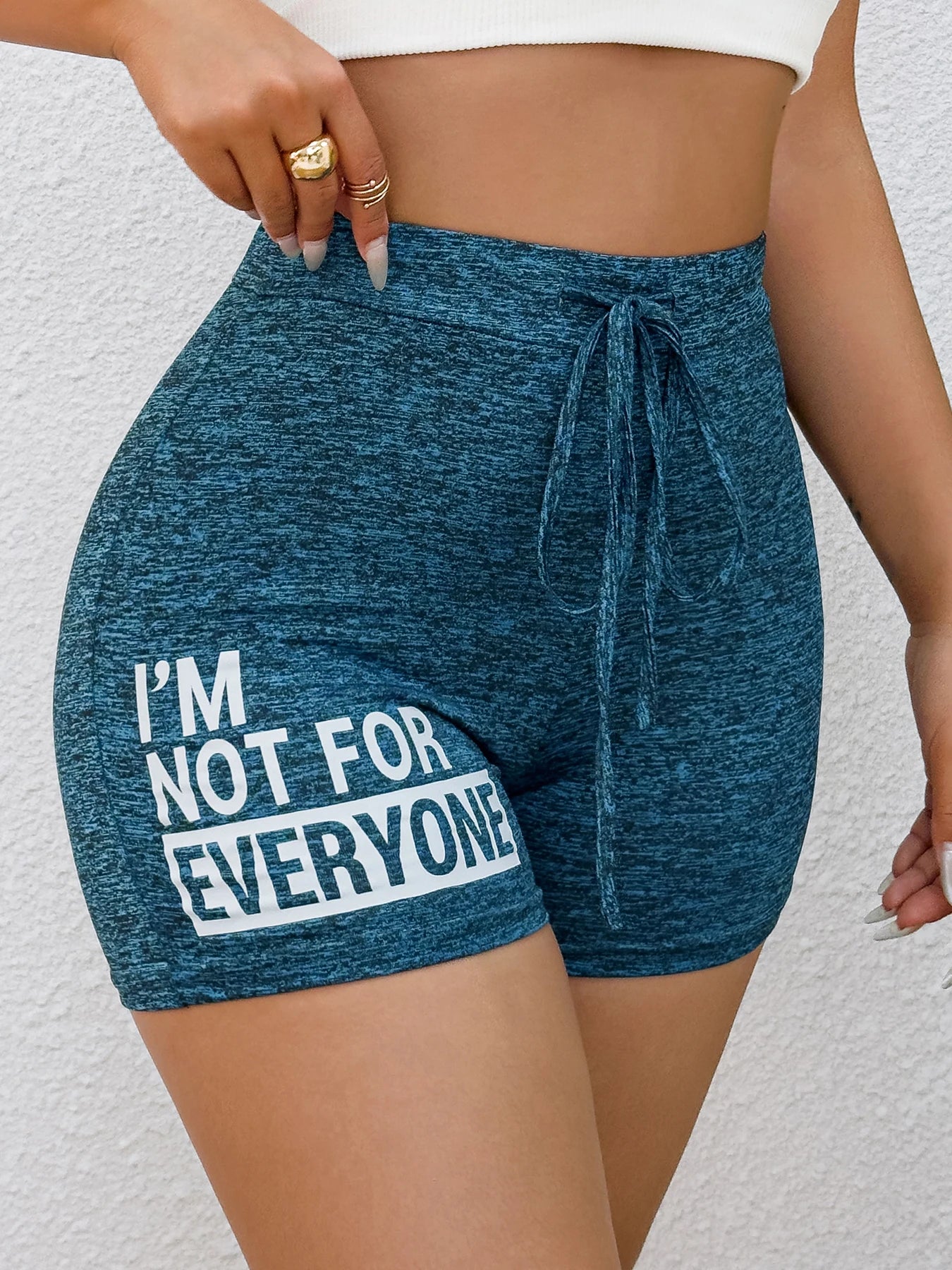Womens Spring Summer High Waist Shorts Casual Sporty Blue Printed Drawstring Waist Slim Fit Lounge Daily Pants