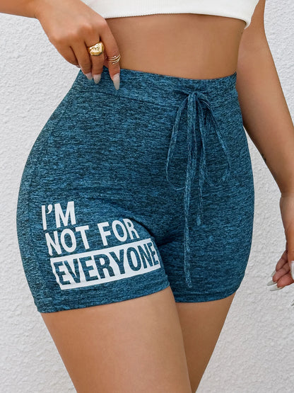 Womens Spring Summer High Waist Shorts Casual Sporty Blue Printed Drawstring Waist Slim Fit Lounge Daily Pants