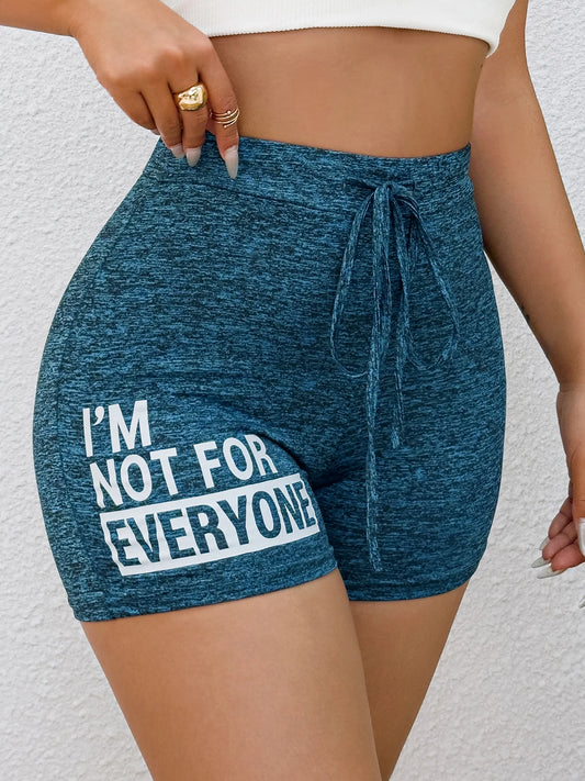 Womens Spring Summer High Waist Shorts Casual Sporty Blue Printed Drawstring Waist Slim Fit Lounge Daily Pants