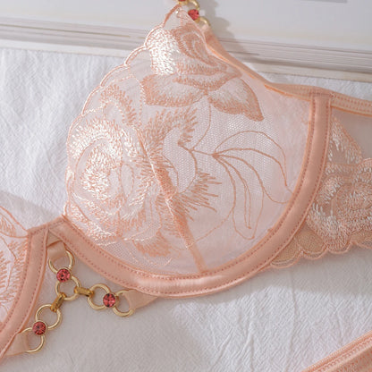 Fancy Lingerie Floral Lace Ensemble Brazilian Underwear Attractive Chest Suspenders Sexy Hot Sissy Outfit See Through Bra Sets
