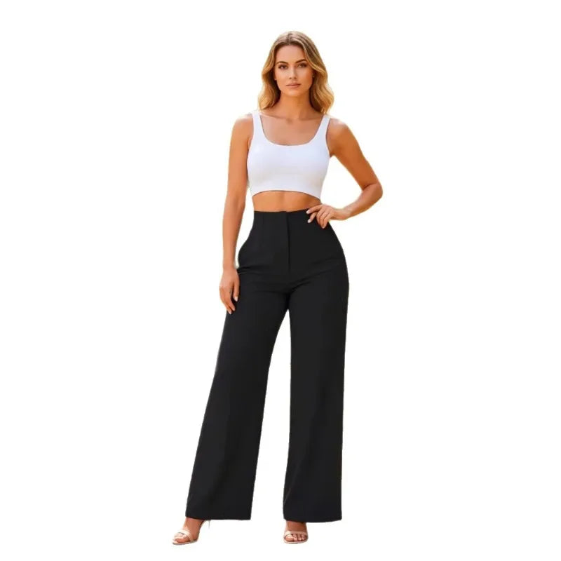 Women's High Waist Wide Leg Pants Elegant Tailored Straight Trousers Office Work Pants Casual Bottoms Comfy Dress Pants