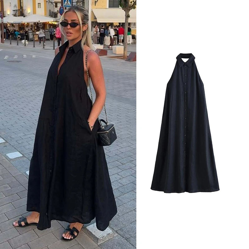 Dresses Summer Women's 2026 New Neck-Hanging Elegant Long Holiday Dress Women Street Chic Youth Loose Fashion Dress