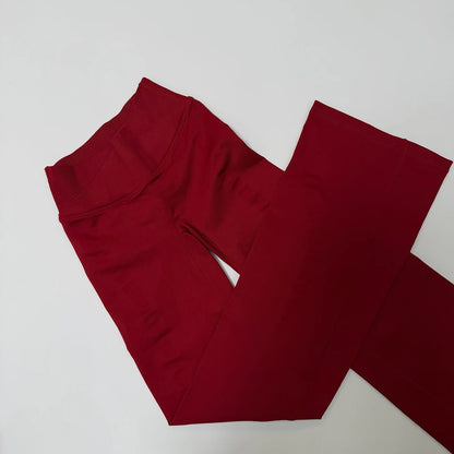 Vision Flares Women Seamless Crossover V-Shape Ribbed Waistband Flared Leg Pants Fitness Workout Gym Wide Leg Leggings