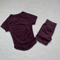 Gym Shirt Shorts 2-Piece Gym Set Women Seamless Raglan Sleeve Top And 4.5" Ribbed Waistband Shorts Fitness 2pcs Workout Set