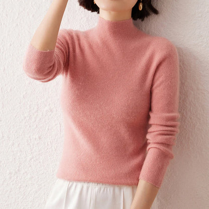 New Women's Sweater 100% Pure Cashmere High Neck Knitted Pullover Korean Version Slim Fit Hot Selling Fashionable Sweater