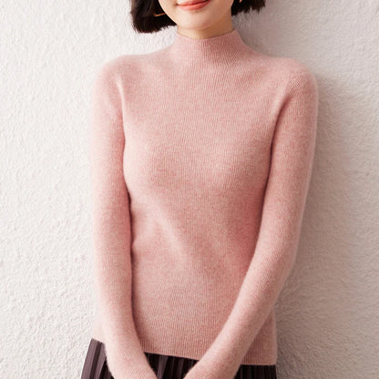 New Women's Sweater 100% Pure Cashmere High Neck Knitted Pullover Korean Version Slim Fit Hot Selling Fashionable Sweater