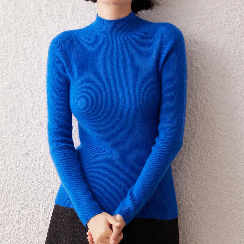 New Women's Sweater 100% Pure Cashmere High Neck Knitted Pullover Korean Version Slim Fit Hot Selling Fashionable Sweater