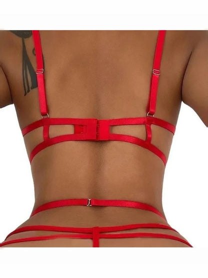 Women’s Sexy Lace Lingerie Set – Sheer Ruffle Bra & Strappy High-Waist Thong, Elegant Transparent Underwear