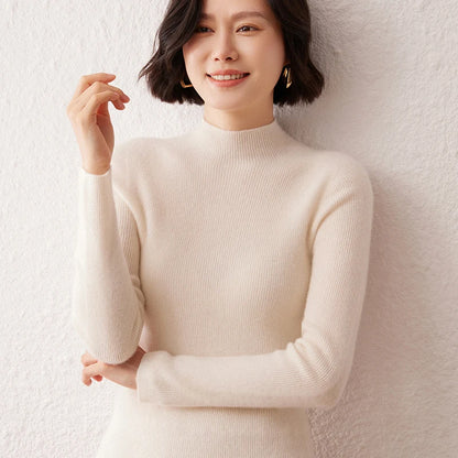 New Women's Sweater 100% Pure Cashmere High Neck Knitted Pullover Korean Version Slim Fit Hot Selling Fashionable Sweater