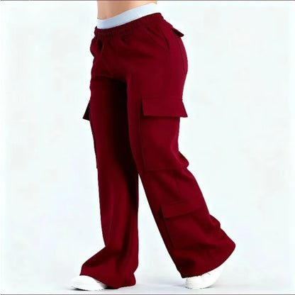 2026 Women‘s Wide Leg Cargo Pants  Elastic Waistband with Large Pockets Casual Fitness Sportswear Y2k Long Pants
