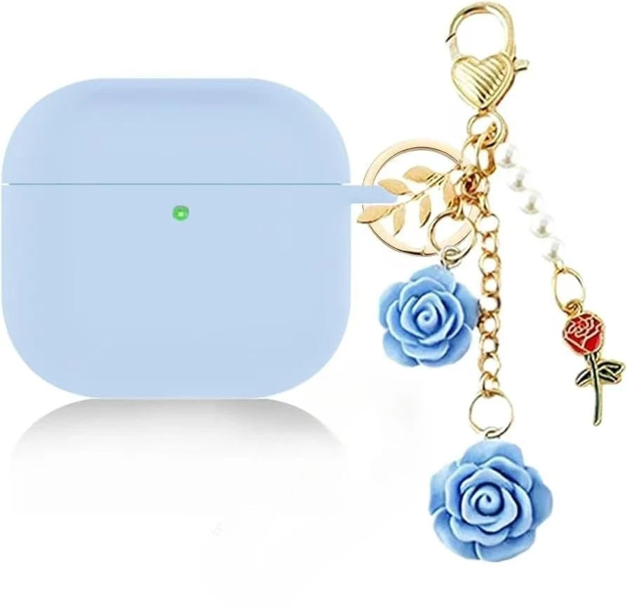 For Apple AirPod 4 12 3 Case Cute Flower Keychain Case AirPod Pro 2 Cover Luxury Flower Silicone Earphone Cover AirPods Pro Case