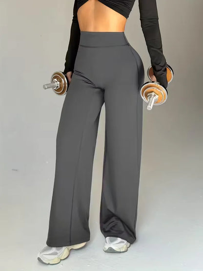 Ladies High-Waist Wide Leg Pants Soft Skin-Friendly Shaping High Elasticity Sport Outdoor Casual Versatile Fashion Long Trousers