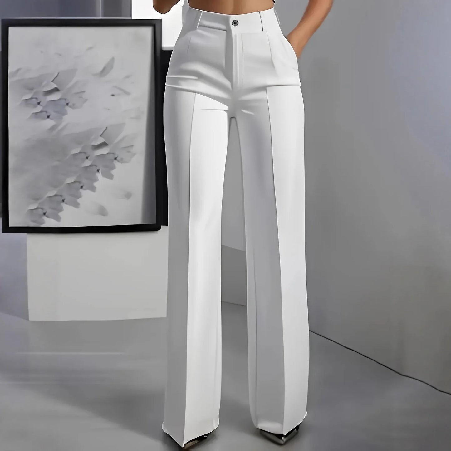 Women's High-Waisted Straight-Leg Trousers Formal Office Trousers Slim-Fit Cut Classic Solid-Colour Suit Trousers