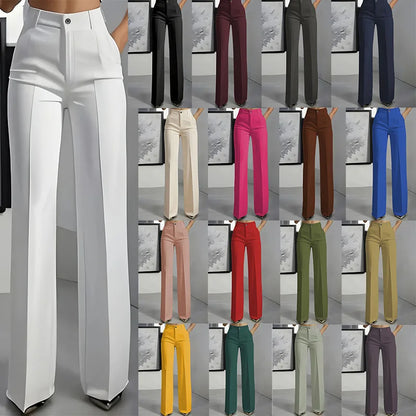 Women's High-Waisted Straight-Leg Trousers Formal Office Trousers Slim-Fit Cut Classic Solid-Colour Suit Trousers