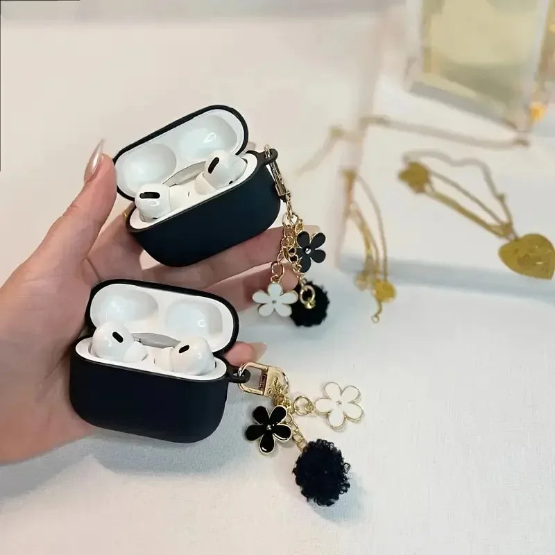 For Apple AirPod 4 12 3 Case Cute Flower Keychain Case AirPod Pro 2 Cover Luxury Flower Silicone Earphone Cover AirPods Pro Case