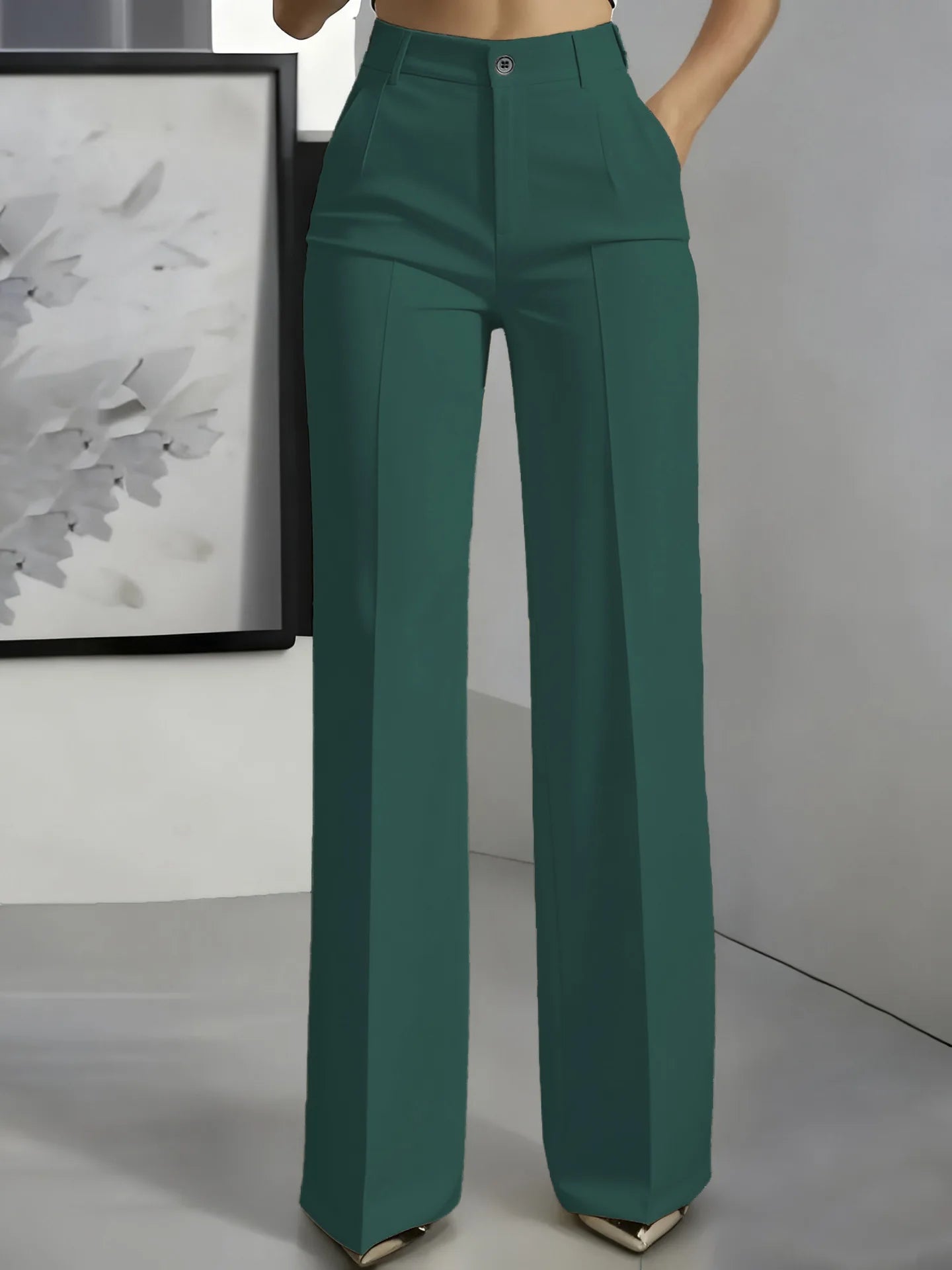 Women's High-Waisted Straight-Leg Trousers Formal Office Trousers Slim-Fit Cut Classic Solid-Colour Suit Trousers