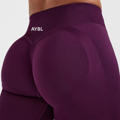 New Women‘s Low Ribbed Band Scrunch Bum Seamless Yoga Pants Gym Leggings Fitness Sweat Wicking Stretch Workout Tights