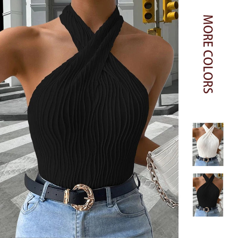 2026 Summer New Women's Sexy Off-the-shoulder Wavy Plain Color Camisole