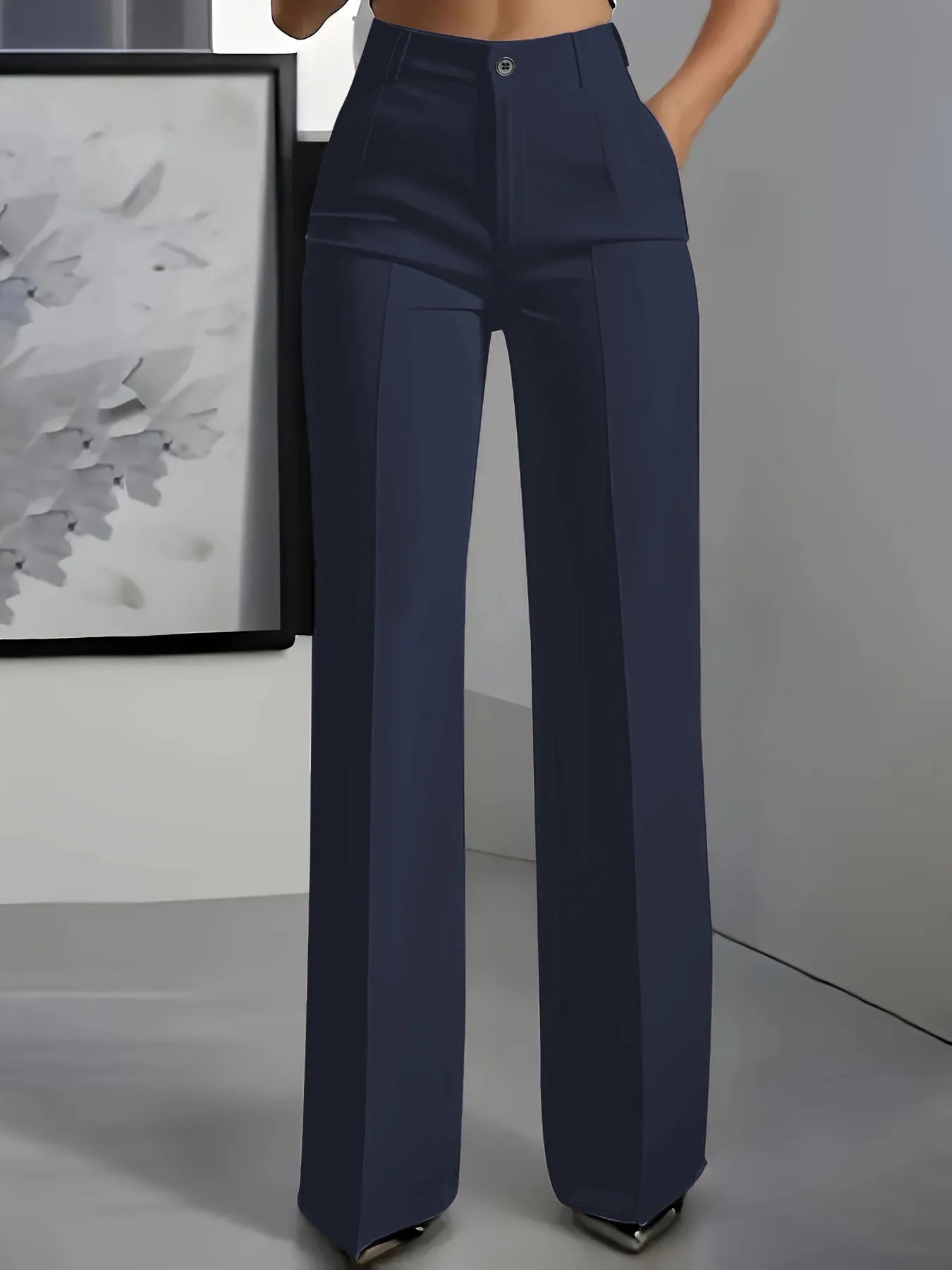 Women's High-Waisted Straight-Leg Trousers Formal Office Trousers Slim-Fit Cut Classic Solid-Colour Suit Trousers
