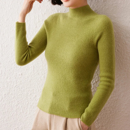 New Women's Sweater 100% Pure Cashmere High Neck Knitted Pullover Korean Version Slim Fit Hot Selling Fashionable Sweater