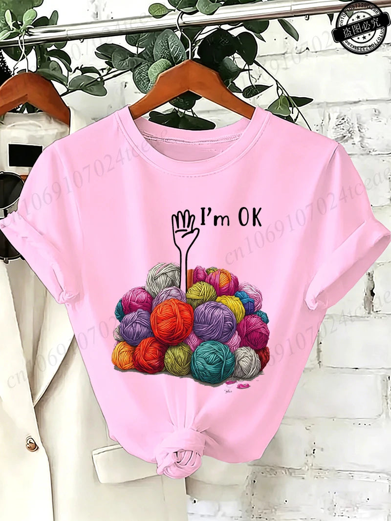 I'm OK Graphic Women's Tee Shirts Unisex Casual O Neck Short Sleeve T-Shirts Fashion Streetwear Men Women Daily T Shirt Tops