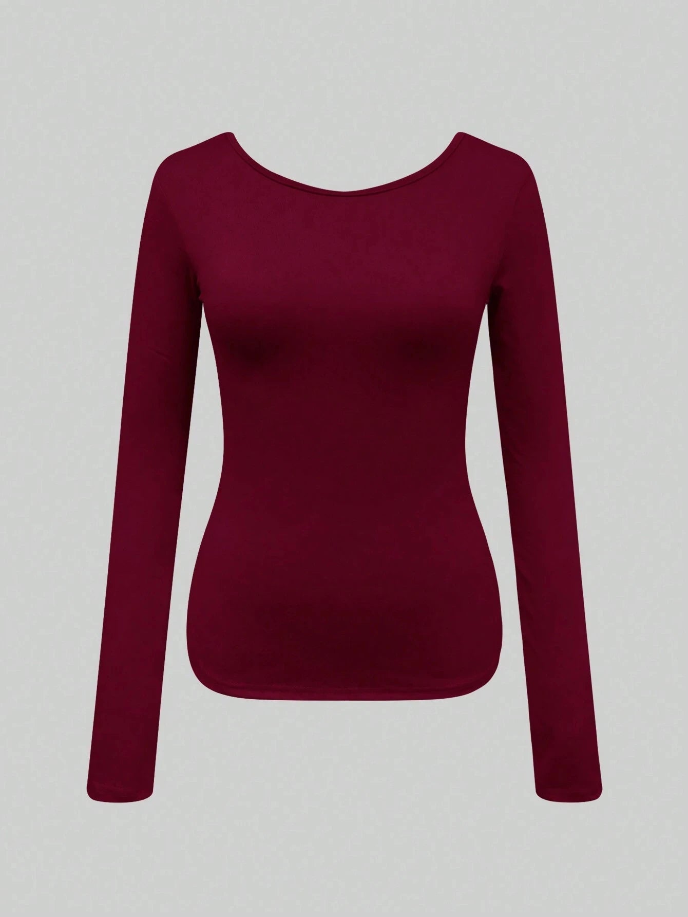 Ladies Solid Color Round Neck Long Sleeve T-Shirt Slim Fit Casual Style Daily Top Comfortable Fashionable Backless Design