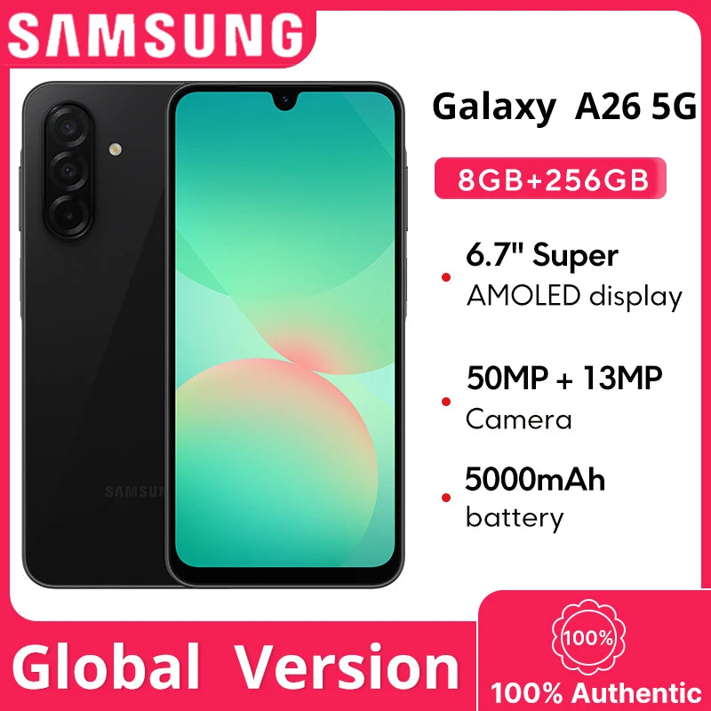 Global Version Samsung Galaxy A26 5G Smartphone Exynos 1380  Processor 6.7" 120Hz Super AMOLED Display 50MP Camera 5000mAh