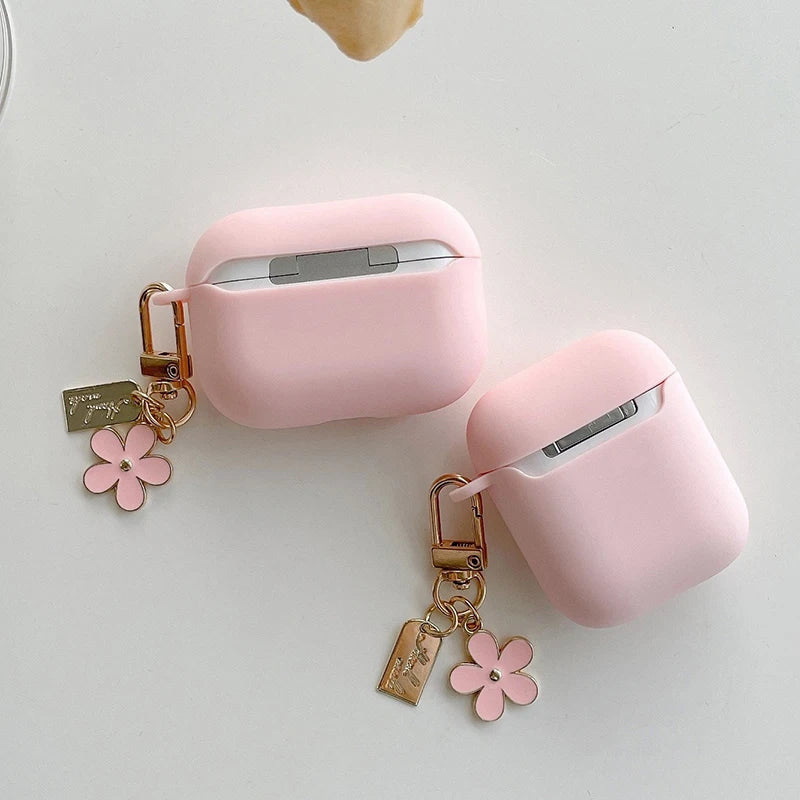 Case For AirPods Pro3/Pro2 Earphone Soft Pink Simple Flower Silicone Wireless Earphone Cover For Airpods 1/2/3/4 Protective Case