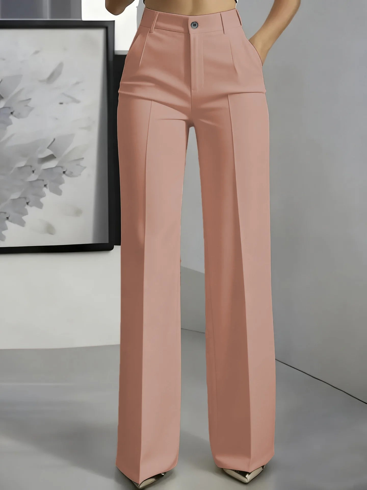 Women's High-Waisted Straight-Leg Trousers Formal Office Trousers Slim-Fit Cut Classic Solid-Colour Suit Trousers