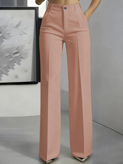 Women's High-Waisted Straight-Leg Trousers Formal Office Trousers Slim-Fit Cut Classic Solid-Colour Suit Trousers