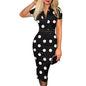 Allover Print V Neck Pencil Dress Elegant Long Sleeve Belt Dress Women's Clothing