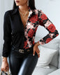 Women Fashion Wild Shirts Chain/Floral/Letter/Geometric Square Print Turn-Down Collar Long Sleeve Blouses