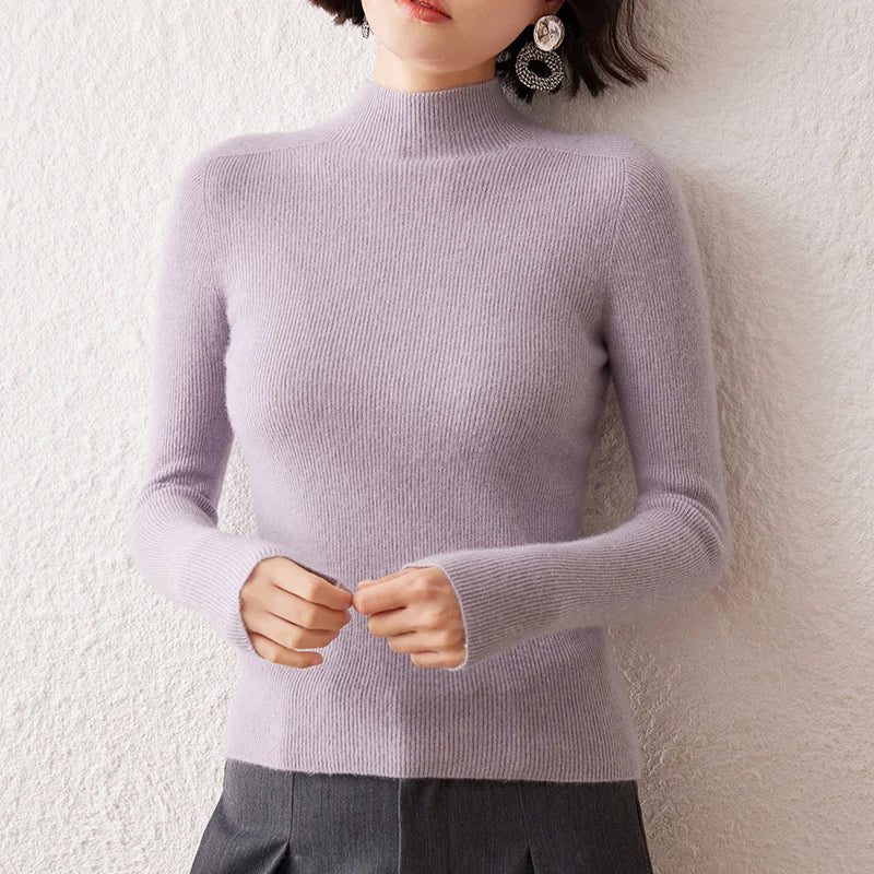 New Women's Sweater 100% Pure Cashmere High Neck Knitted Pullover Korean Version Slim Fit Hot Selling Fashionable Sweater