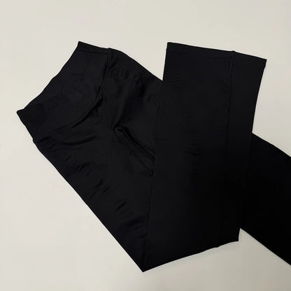 Vision Flares Women Seamless Crossover V-Shape Ribbed Waistband Flared Leg Pants Fitness Workout Gym Wide Leg Leggings