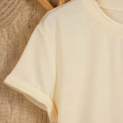 Women's Crew Neck T Shirt with Minimalist Floral Line Art with Beige and Brown Rose Print Casual Graphic Tshirt Clothes Female