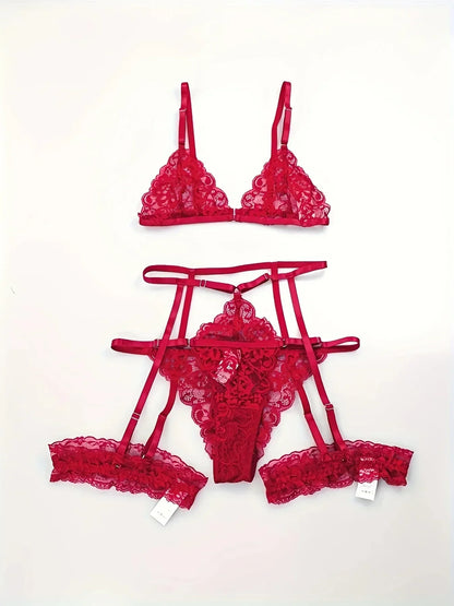 Toucheart 3 Piece Set Sleepwear Suit Sexy Lingerie Women Thin Transparent Lace Bra Set See Through Female Erotic Underwear New