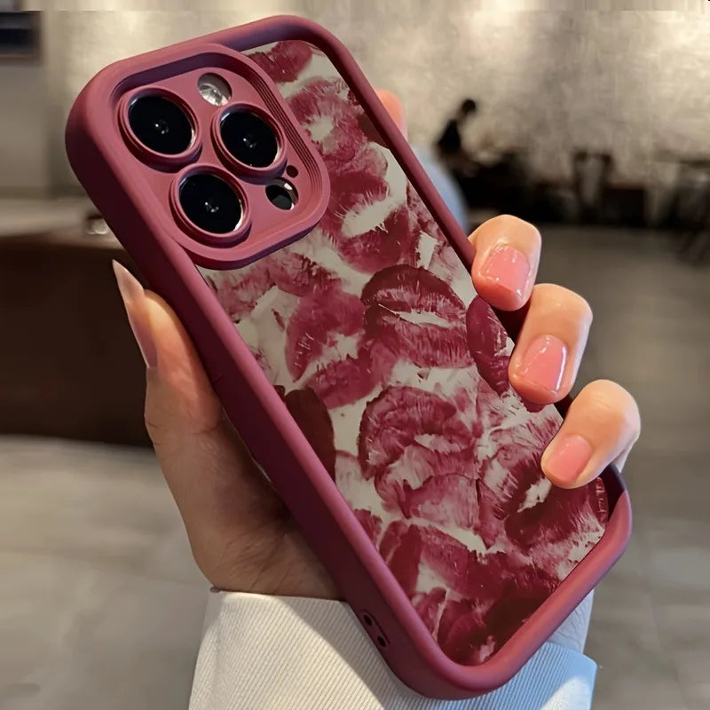 For iPhone 16 16E Cases iPhone 15 Pro Max Valentines Wine Red Lip Print Case For iPhone 17 Air 14 13 12 11 XS XR X 7 8Plus Cover
