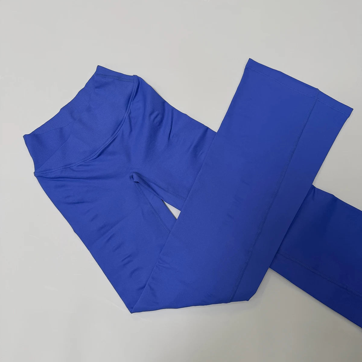 Vision Flares Women Seamless Crossover V-Shape Ribbed Waistband Flared Leg Pants Fitness Workout Gym Wide Leg Leggings