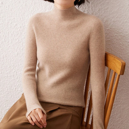 New Women's Sweater 100% Pure Cashmere High Neck Knitted Pullover Korean Version Slim Fit Hot Selling Fashionable Sweater