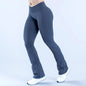 Vision Flares Women Seamless Crossover V-Shape Ribbed Waistband Flared Leg Pants Fitness Workout Gym Wide Leg Leggings