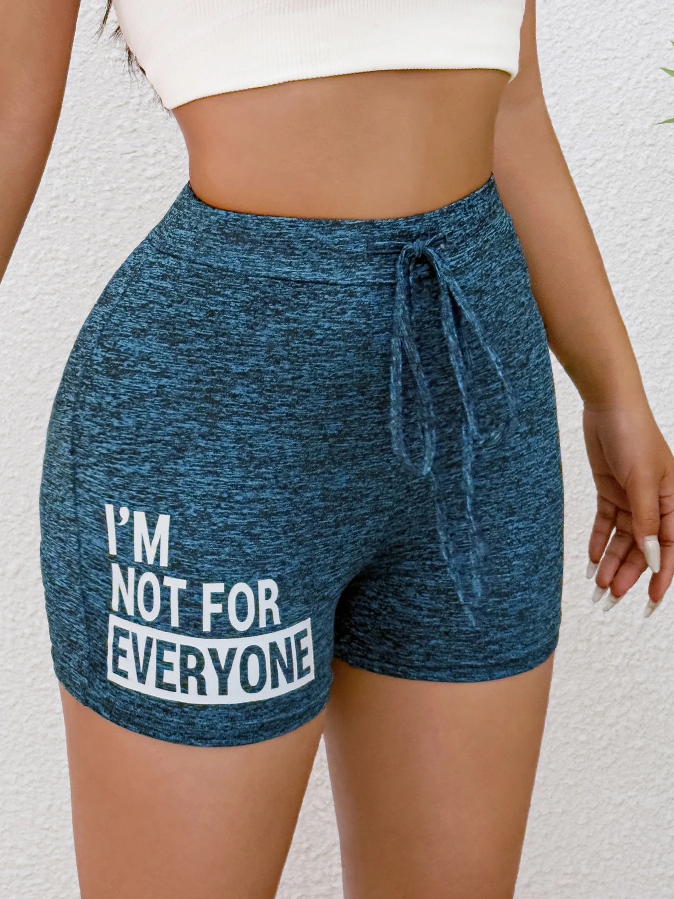 Womens Spring Summer High Waist Shorts Casual Sporty Blue Printed Drawstring Waist Slim Fit Lounge Daily Pants