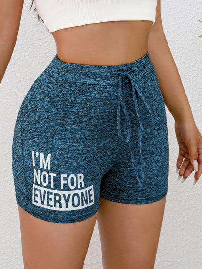 Womens Spring Summer High Waist Shorts Casual Sporty Blue Printed Drawstring Waist Slim Fit Lounge Daily Pants