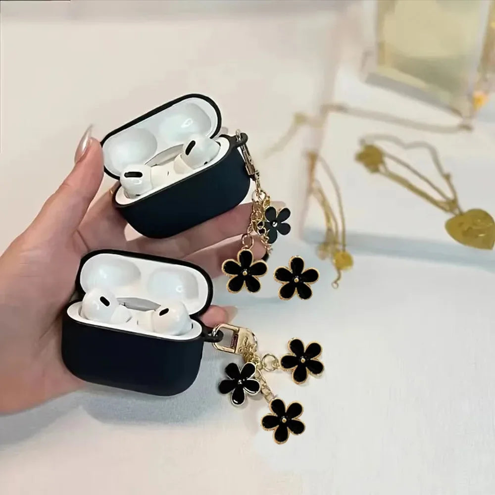 For Apple AirPod 4 12 3 Case Cute Flower Keychain Case AirPod Pro 2 Cover Luxury Flower Silicone Earphone Cover AirPods Pro Case