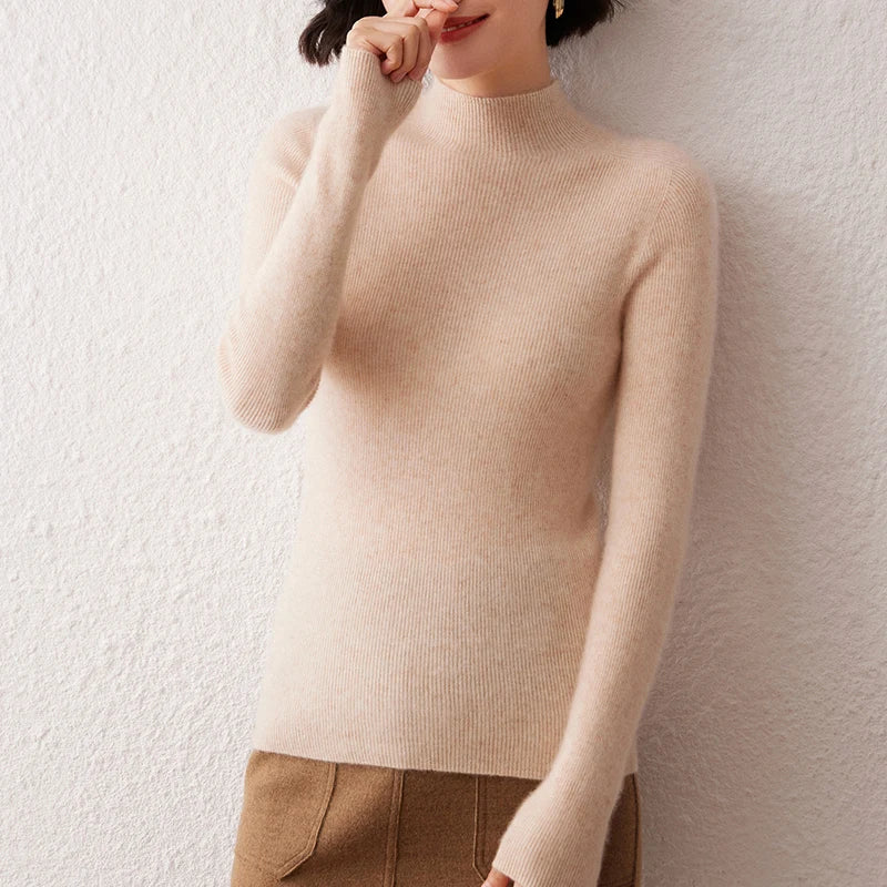 New Women's Sweater 100% Pure Cashmere High Neck Knitted Pullover Korean Version Slim Fit Hot Selling Fashionable Sweater