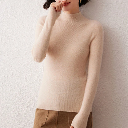 New Women's Sweater 100% Pure Cashmere High Neck Knitted Pullover Korean Version Slim Fit Hot Selling Fashionable Sweater