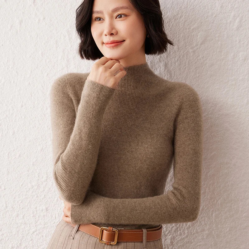 New Women's Sweater 100% Pure Cashmere High Neck Knitted Pullover Korean Version Slim Fit Hot Selling Fashionable Sweater