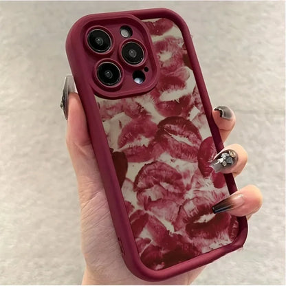 For iPhone 16 16E Cases iPhone 15 Pro Max Valentines Wine Red Lip Print Case For iPhone 17 Air 14 13 12 11 XS XR X 7 8Plus Cover