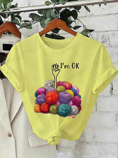 I'm OK Graphic Women's Tee Shirts Unisex Casual O Neck Short Sleeve T-Shirts Fashion Streetwear Men Women Daily T Shirt Tops