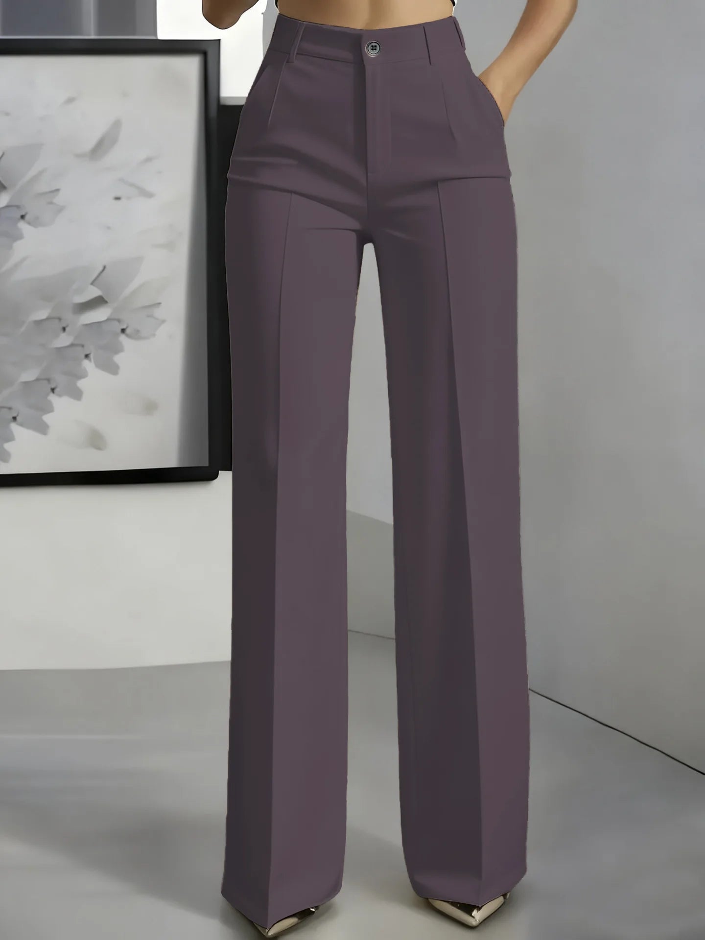 Women's High-Waisted Straight-Leg Trousers Formal Office Trousers Slim-Fit Cut Classic Solid-Colour Suit Trousers