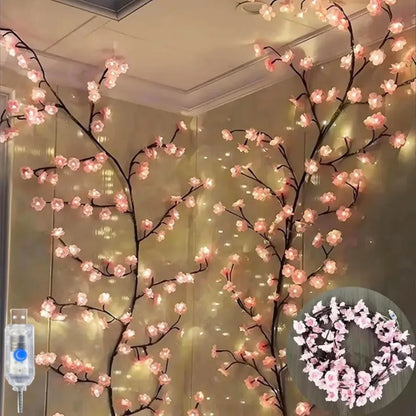 USB 5V 8 Modes Cherry Blossom String Light Artificial Flower Vines Fairy Lights for Bedroom Wedding Party Holiday Decoration